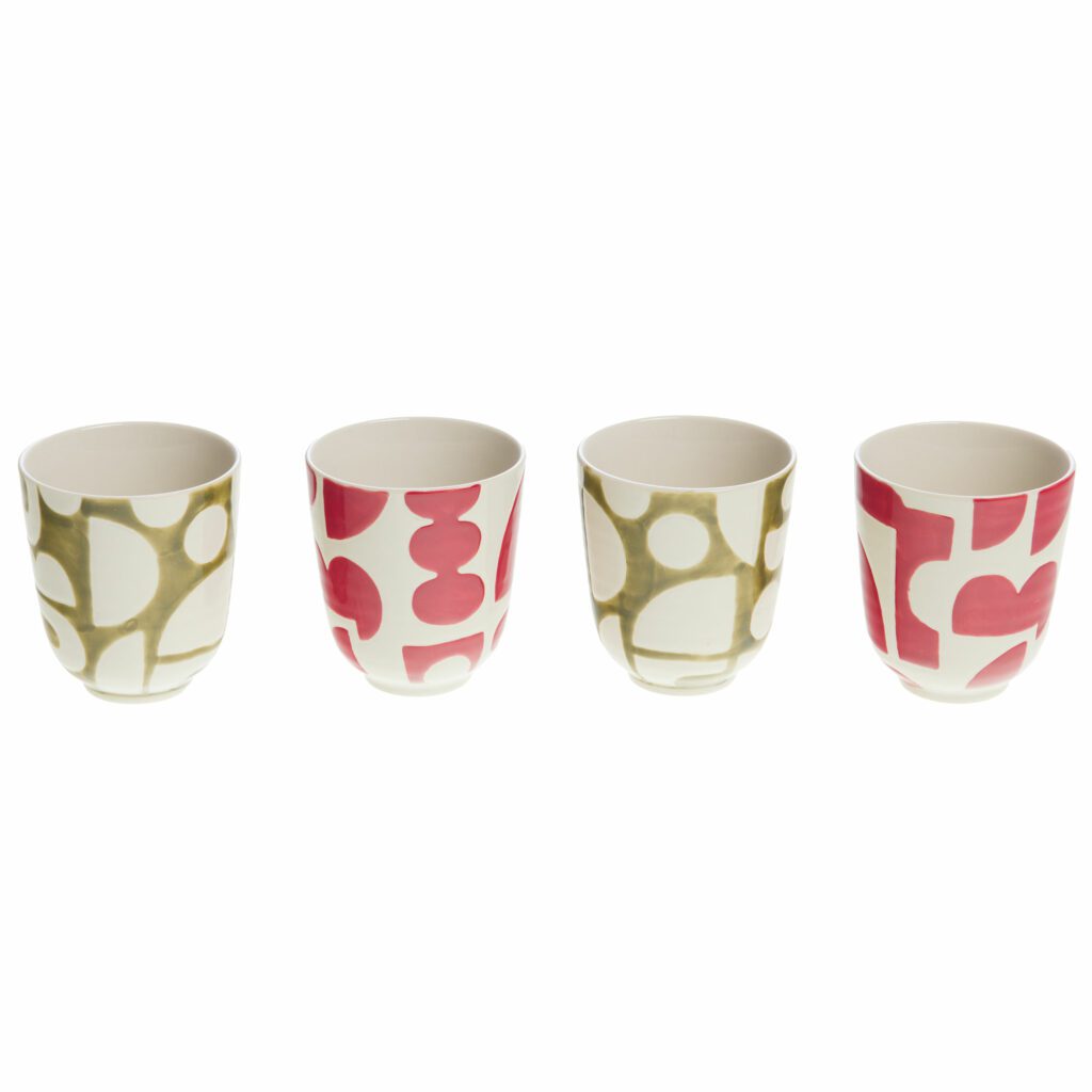 Set De 4 Tasses 355 Ml Avec Support Métallique - Motif Floral Vert Et Blanc, Lave-vaisselle