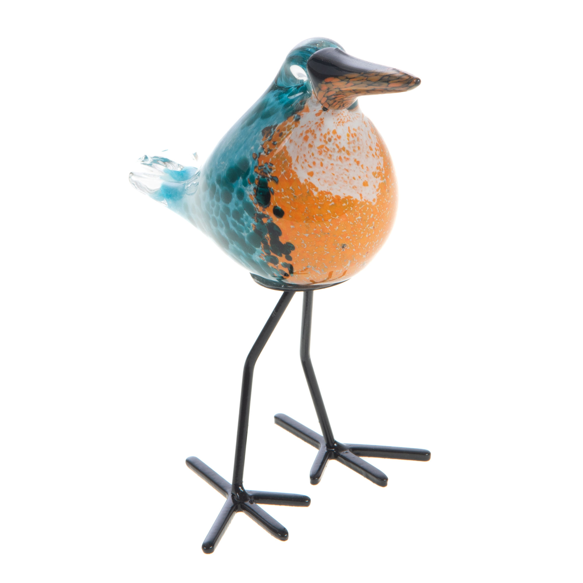 Figurine décorative martin-pêcheur en verre soufflé sur pied métal