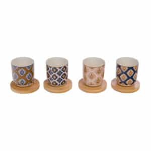 Coffret 4 Tasses Expresso LAURE – Porcelaine & Soucoupe Bois Clair