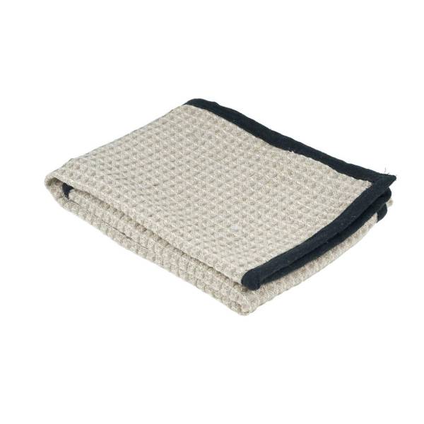 Torchon coton nid d'abeille chiné bordure noir 50x70cm