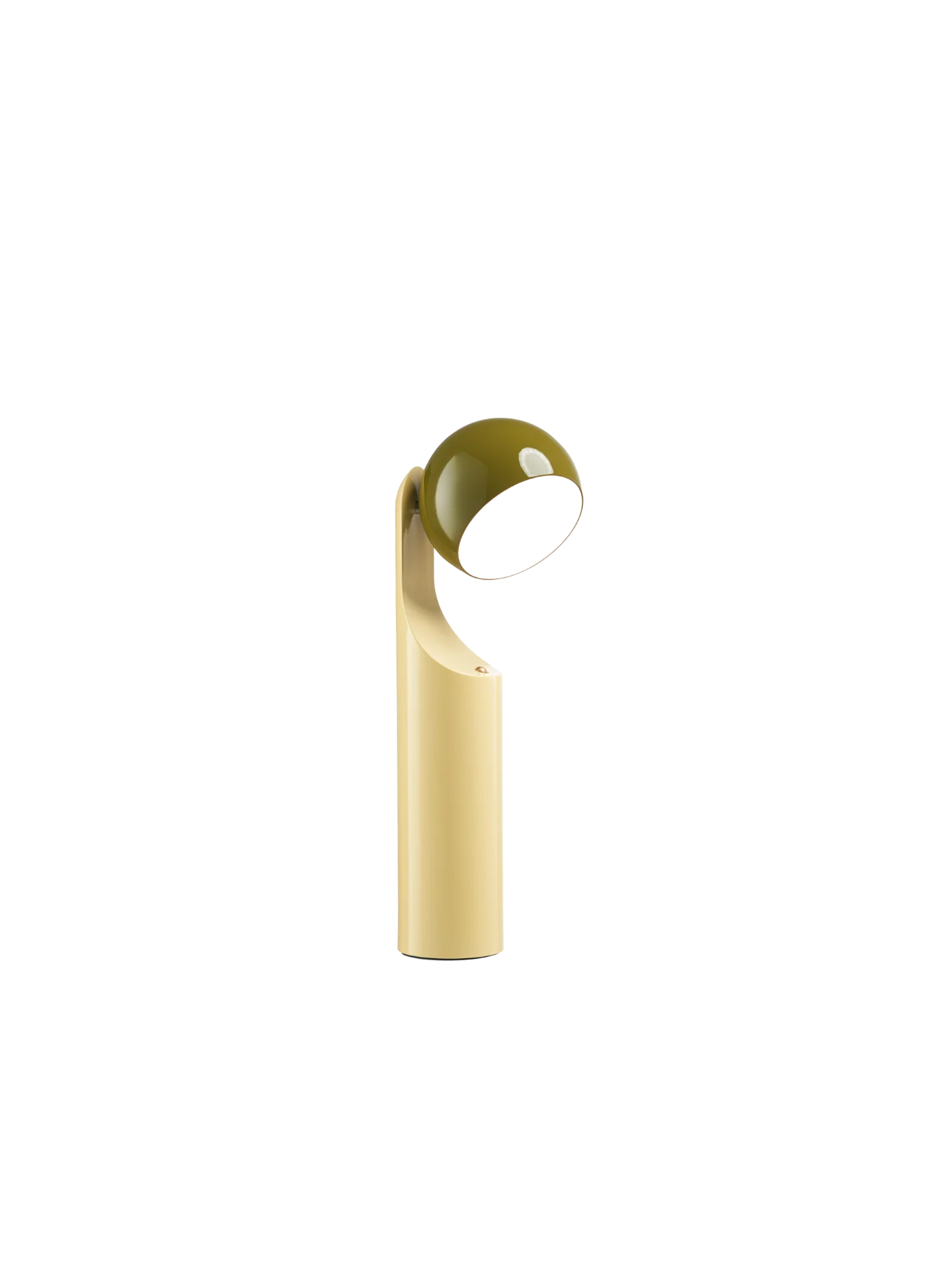 Lampe à lire portable MONO de couleur verde olive, natural, au design arrondi et moderne inspiré de la culture chinoise.