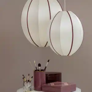 Suspension ovale SILK design en soie beige clair (Kit) avec rubans de coton bordeaux