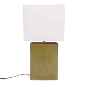 Lampe ELI en céramique vert kaki et abat-jour en tissu blanc