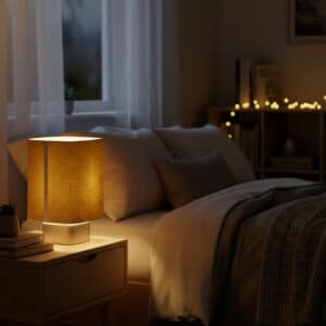 Lampe à Poser DOLCE Curry – Design Moderniste en Lin et Métal Brossé