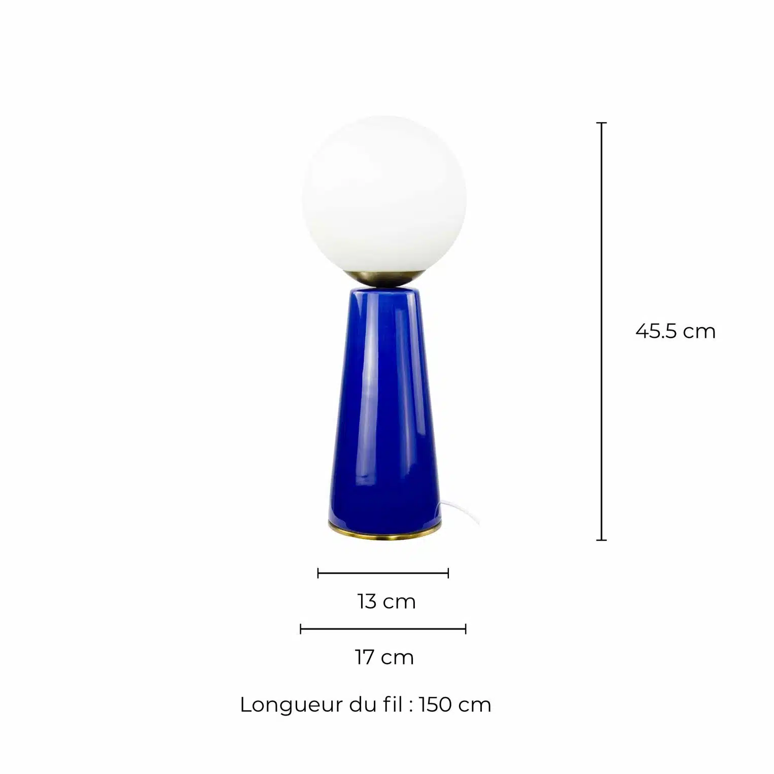 Lampe COLYNE Bleu – Pied Conique en Céramique et Globe Opalin – Image 5