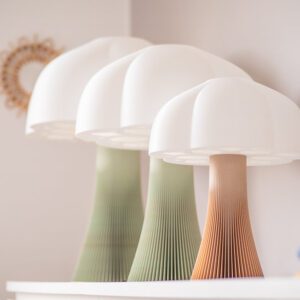 Lampes arborescence vert pastel et bois clair, éco-responsable, impression 3D, fabriquée en France (Occitanie)