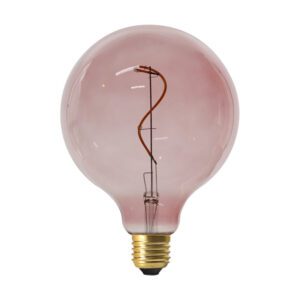 ampoule LED globe RUBIS Baie Rose (Ø 125 mm). Verre teinté rose, filament spiralé.
