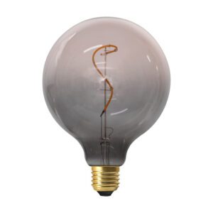 ampoule LED globe RUBIS Gris Rose (Ø 125 mm). Verre teinté rose et gris, filament spiralé.