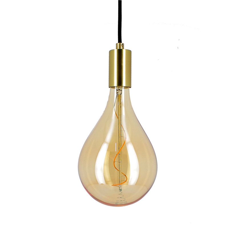 Ampoule LED XXL CABOSSE (D165 mm). Design goutte ambrée, filament spiralé, dimmable 6W et lumière très chaude 2200K.
