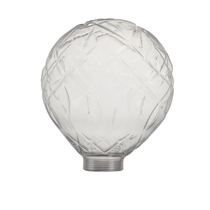 Globe décoratif MOSAIK de 125mm en verre clair transparent sculpté de motifs en mosaïque et croix géométriques.