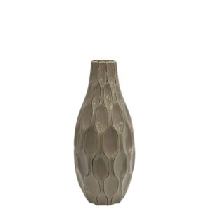 grand vase en grès émaillé KAMI taupe 17x38 cm, sur fond blanc