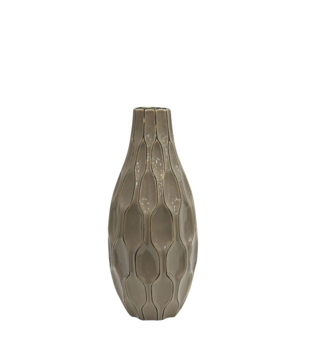 grand vase en grès émaillé KAMI taupe 17x38 cm, sur fond blanc