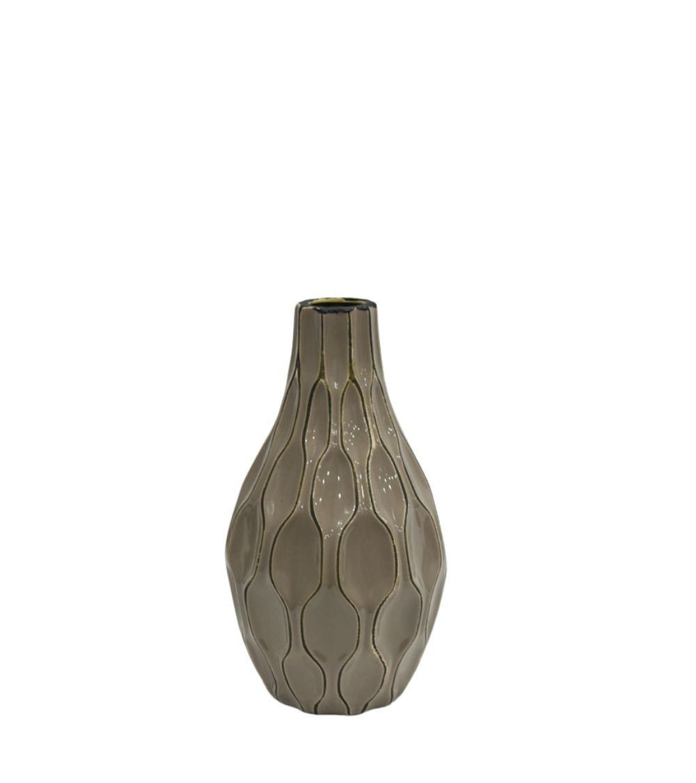 vase en grès émaillé KAMI taupe D17xH30 cm, sur fond blanc