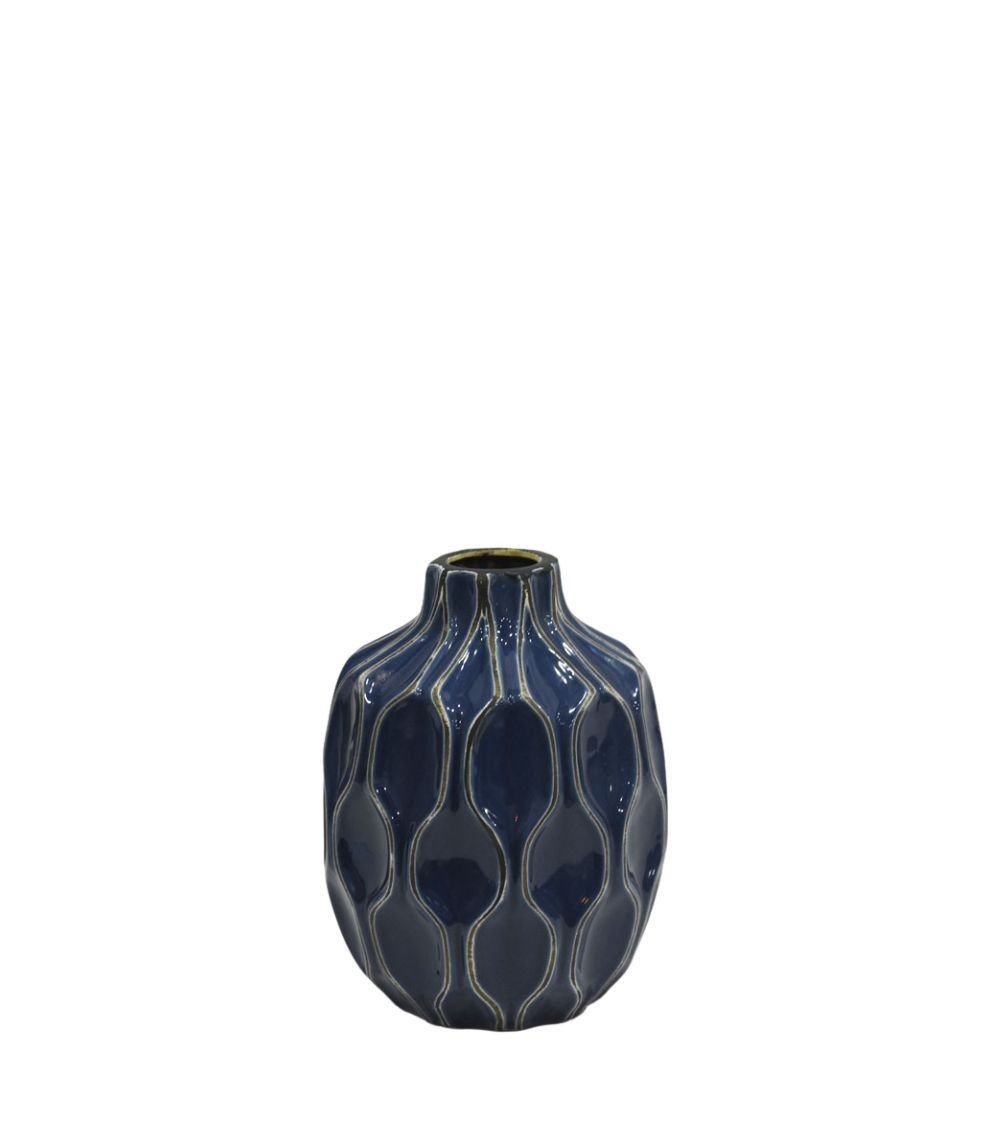 vase en grès émaillé YAZU bleu nuit 15x20 cm
