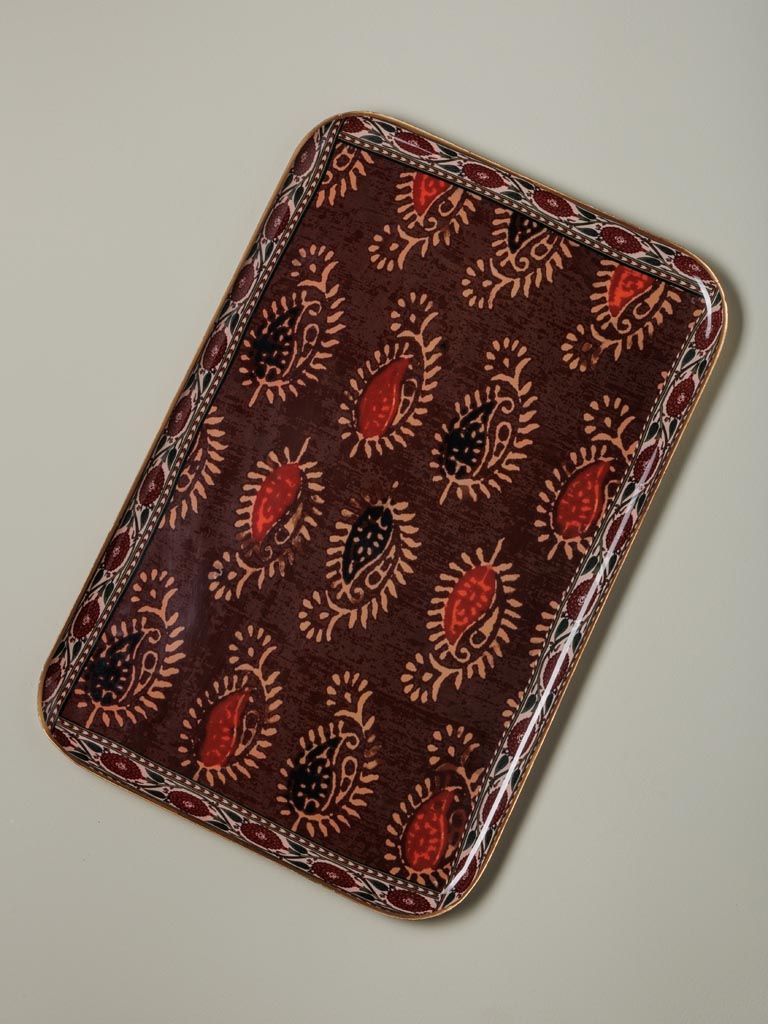 Plateau bangalore rectangulaire bordeaux à motifs indien