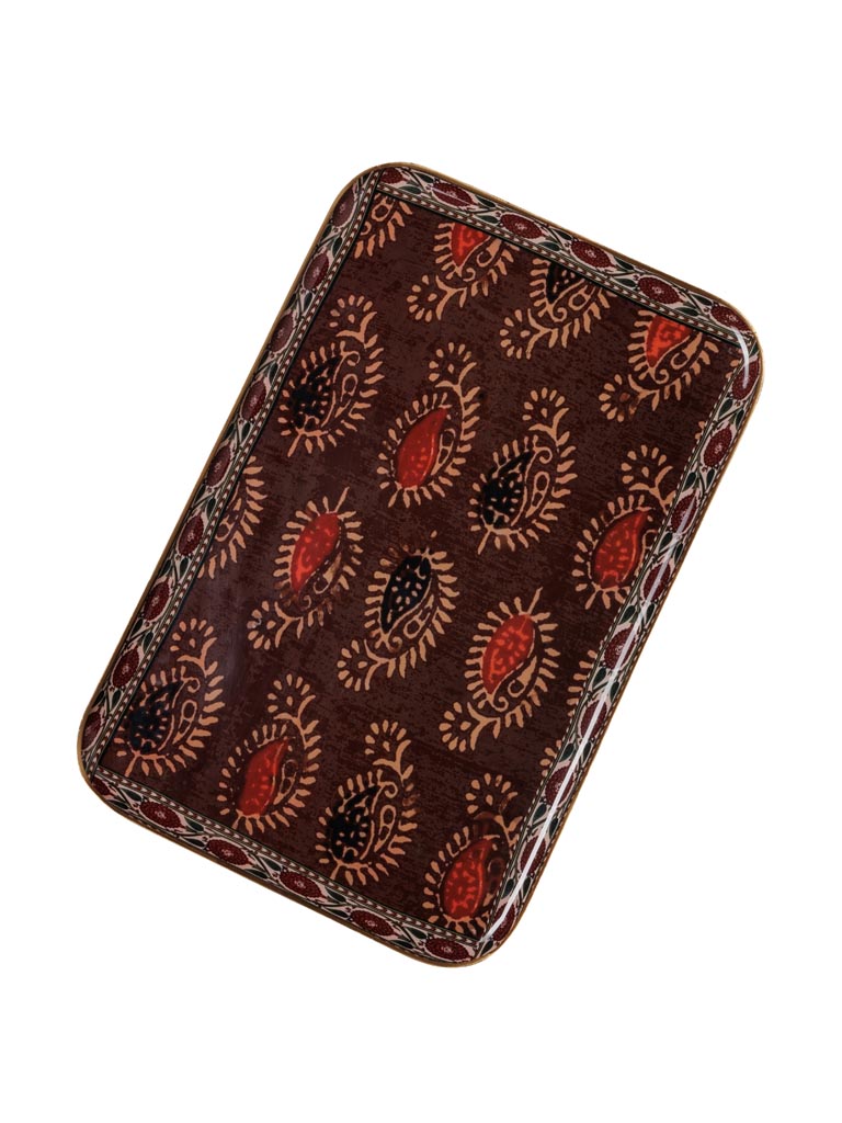 Plateau BANGALORE Rectangulaire 32x50cm | Motifs Indien Bordeaux – Image 3