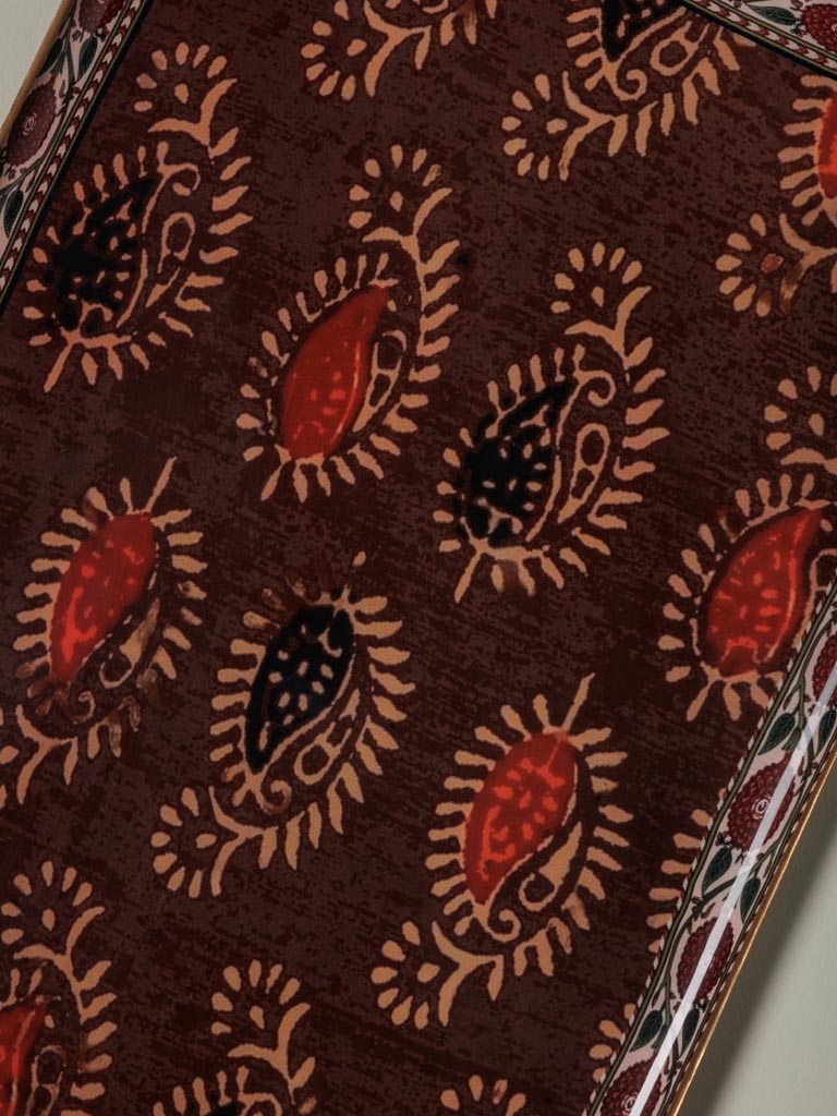 Plateau BANGALORE Rectangulaire 32x50cm | Motifs Indien Bordeaux – Image 2