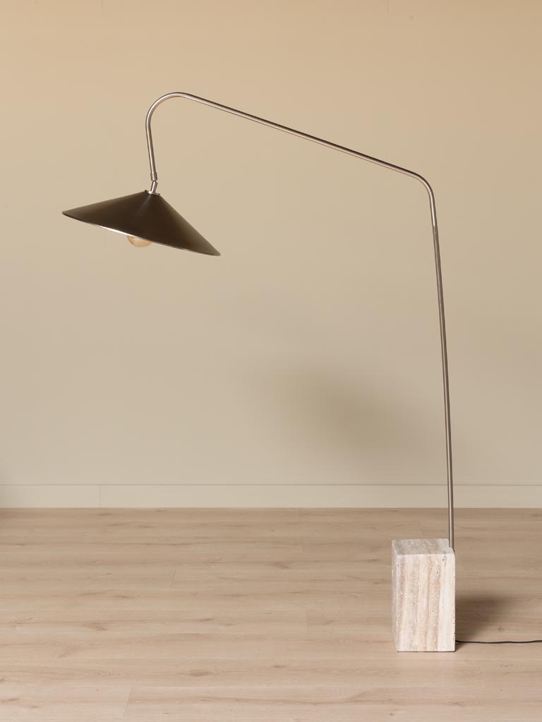 Lampadaire KROMIS Arc Orientable | Métal Chromé et Travertin – Image 2