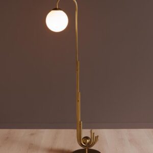Lampadaire OPALYS doré en métal et verre opalin
