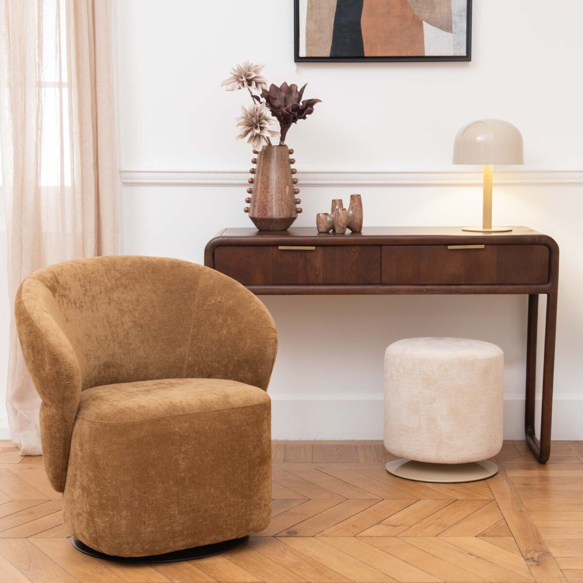 Pouf TWISTY Beige | Tissu Texturé D39cm – Image 4