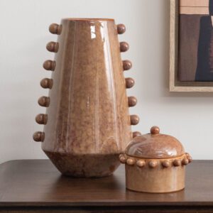 Vase Solange haut en céramique émaillée marron à picots