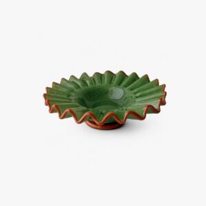 Coupe Colerette vert olive avec liseré terracotta, en verre ondulé sur pied