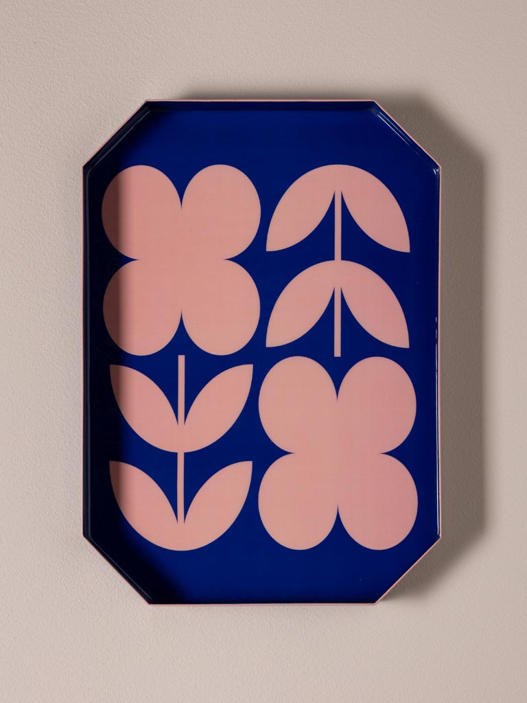 Plateaux fleurs graphiques bleu et rose