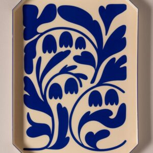 Plateaux fleurs graphiques beige et bleu