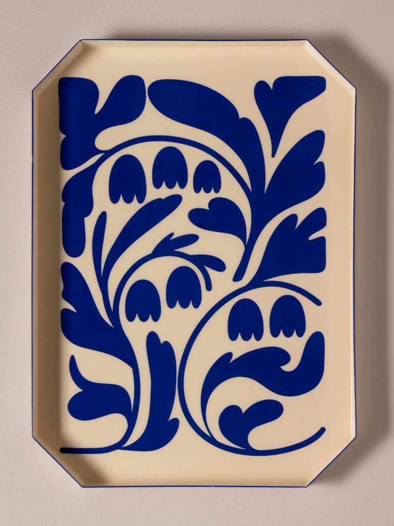 Plateaux fleurs graphiques beige et bleu